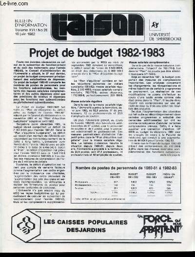 BULLETIN D'INFORMATION VOLUME XVI / N 26 - 10 JUIN 1982 -