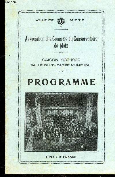 PROGRAMME DU 4 AVRIL 1936 - SAISON 1935-1936 - SALLE DU THEATRE MUNICIPAL -