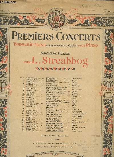 PREMIERS CONCERTS - TRANSCRIPTION SOIGNEUSEMENT DOIGTEES POUR PIANO - DEUXIEME VOLUME - N 30 - CHANT DES HALEURS A-L 17435 -