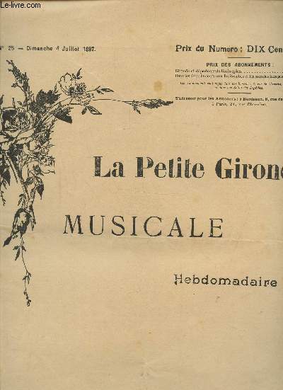 LA PETITE GIRONDE MUSICALE - N25 - DIMANCHE 4 JUILLET 1897 - MENUET POUR PIANO PAR GEORGES AUVRAY -