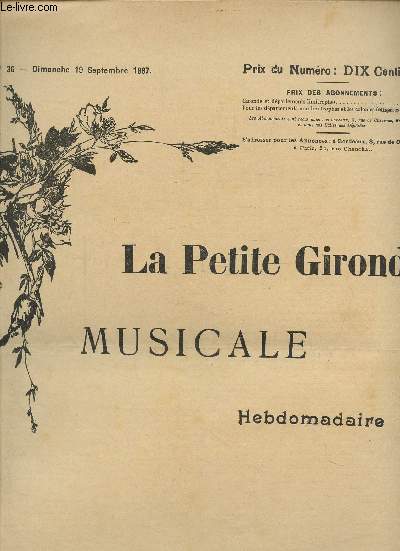 LA PETITE GIRONDE MUSICALE - N36 - Dimanche 19 septembre 1897 - Quadrille des lanciers - pour piano par A. Epinel.