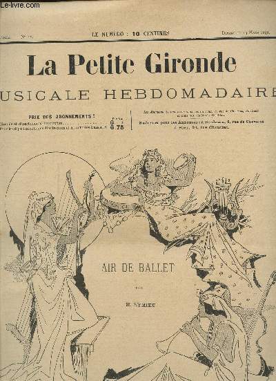LA PETITE GIRONDE MUSICALE - N 11 - 2e anne - Dimanche 13 mars 1898 - Air de Ballet par H. Eymieu.