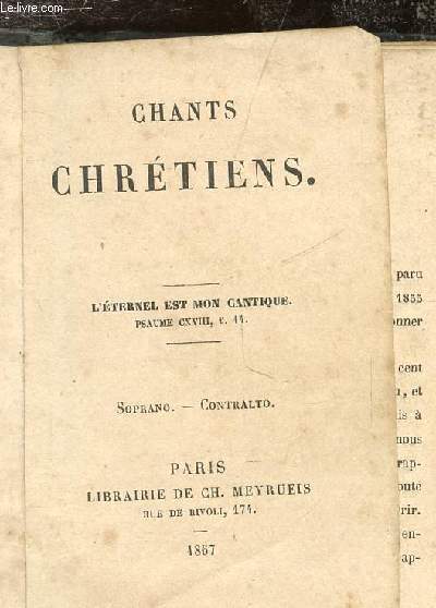 CHANTS CHRETIENS- L'ETERNEL EST MON CANTIQUE - PSAUME CXVIII, V 14. SOPRANO - CONTRALTO