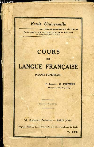 COURS DE LANGUE FRANCAISE