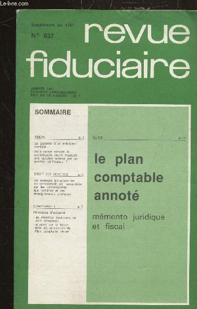 LA REVUE FIDUCIAIRE - N 637- SUPPLEMENT AU -1767 - janvier 1981 - LE PLAN COMPTABLE ANNOTE