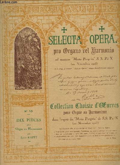 SELECTA OPERA N 10 - COLLECTION CHOISIE D'OEUVRES POUR ORGUE OU HARMONIUM - LJ BITON 2E S 10