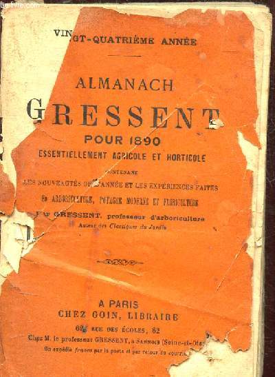 ALMANACH GRESSENT POUR 1890 - ESSENTIELLEMENT AGRICOLE ET HORTICOLE -
