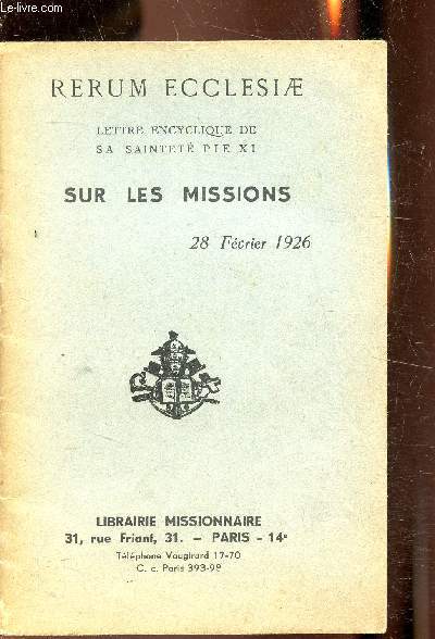 Rerum Ecclesiae - Lettre encyclique sur les missions 28 fvrier 1926