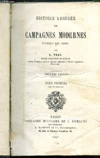 Histoire abrge des campagnes modernes jusqu'en 1880 - Tome premier