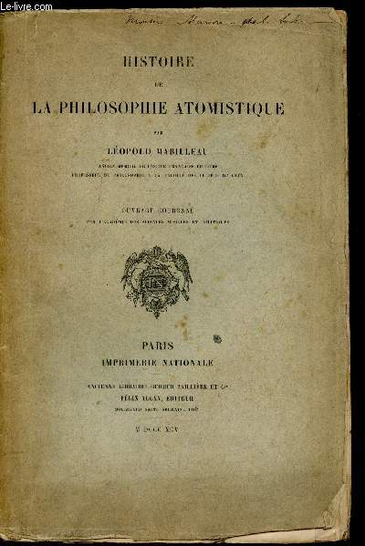 Histoire de la philosophie atomistique - Dédicace de l'auteur -