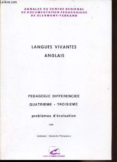 Pedagogie differencie - Quatrime - troisime - Problmes d'valuatiobn - BIlant de travail septembre 1981