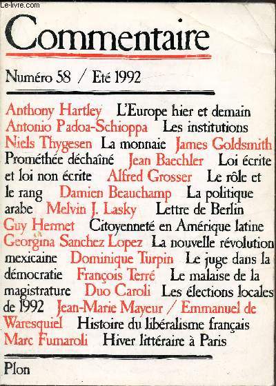 Commentaire - Ete 1992 - Volume 15 - Numro 58 -