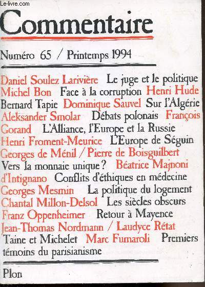 Commentaire - Numro 65 - Printemps 1994 -Volume 16 -