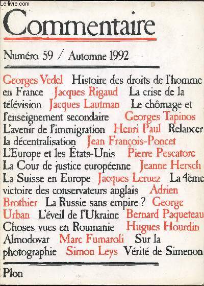 Commentaire - numro 59 - Automne 1992 -