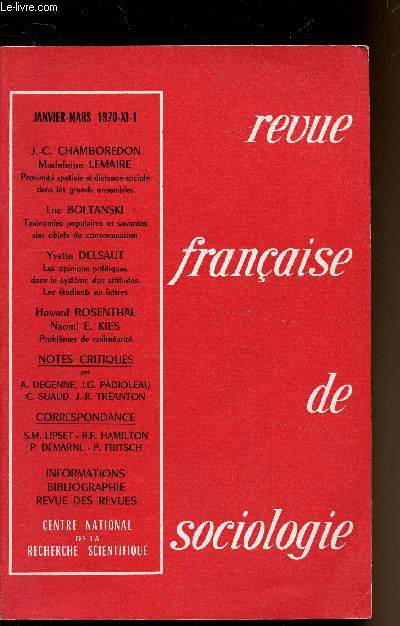 Revue franaise de sociologie - Janvier-Mars 1970 - XI - 1 -