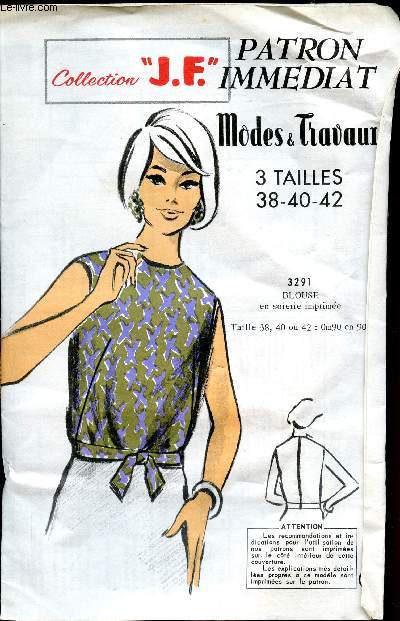 Patron immdiat - Mode & travaux - 3 tailles 38-40-42 / . 23291 Blouse en soierie Imprime -