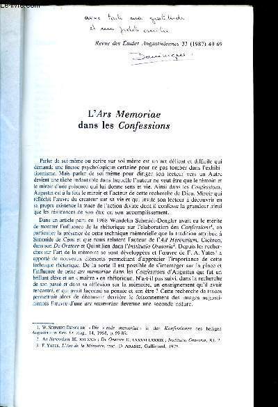 Revue des etudes augustiniennes - 1987 - XXXIII 1 - L'ars mmoriae dans les confessions