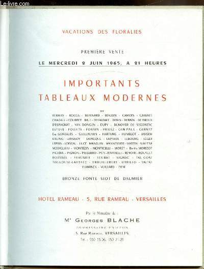 Vacations des Floralies - Premire vente Mercredi 2 juin 1965 - Importants tableaux modernes - Hotel Rameau