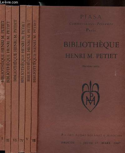 Vente  Paris - Htel Drouot - Salle n9 - Mercredi 17 avril 1991 -Bibliothque Henri M. Petiet - 6 Volumes -- Manque les volumes 2 et 7 -