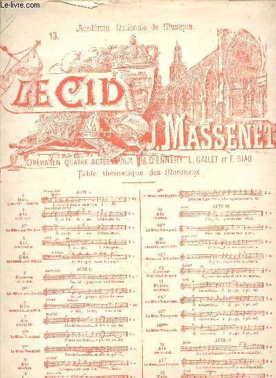 Partition n 13 - Le Cid - Opra en 4 actes - J. Massenet H. et Cie. 7198
