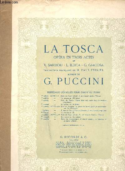La Tosca - Opra en 3 actes - Musique de G. Puccini - 108861 -