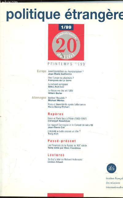 Politique trangre - Revue trimestrielle - n1/99 - 64e anne Printemps 1999 - Europe /Allemagne -