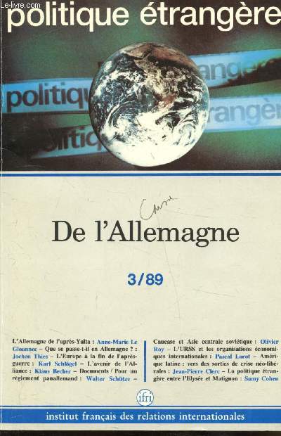 Politique trangre - Revue trimestrielle -3/89 - 54e anne - De l'Allemagne - 1989 -