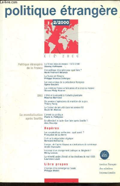 Politique trangre - 2/2000 - Et 2000 - 65e anne - Politique trangre de la France - Onu - Mondialisation aprs Seattle -