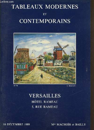 Vente aux enchres publiques - Tableaux modernes - Livres illustrs - Sculptures - Tableaux contemporains - Hotel Rameau 10 dcembre 1989