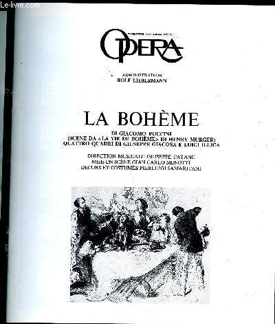 PROGRAMME 28 janvier 1977 - La Bohme -La bohme - Di Giacomo Puccini Scne Da 