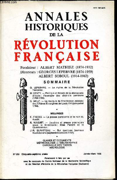Annales Historiques de la rvolution franaise - n 259 - 57e anne - Janviers-Mars 1985