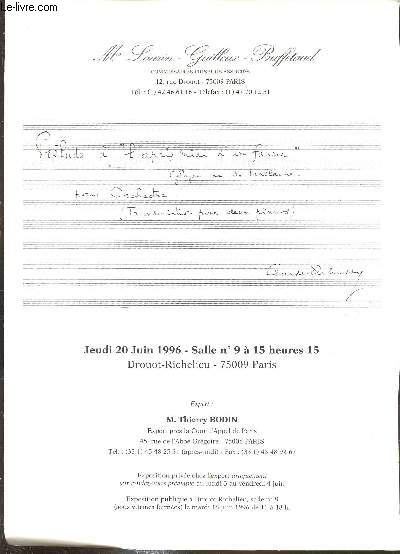 Une brochure dpliante -Vente aux enchres - Manuscrit Claude Debussy Prlude 
