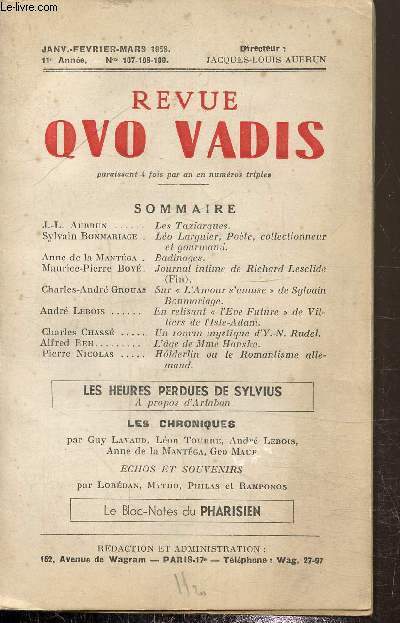 Quo vadis N 107-108-109 , javier fvrier mars 1958
