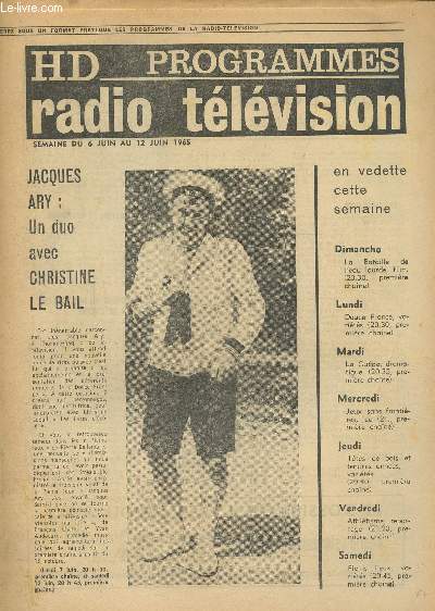 Hd programmes, radio tlvision -semaine du 6 au 12 juin 1965- N 14