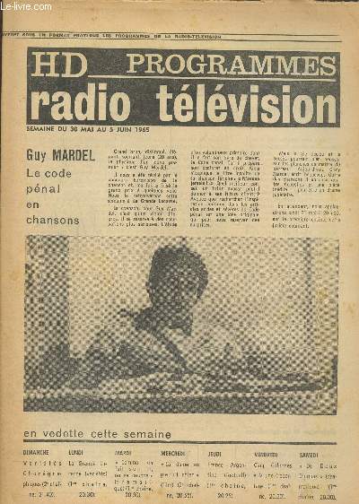 Hd programmes, radio tlvision -semaine du 30 mai au 5 juin 1965- N13