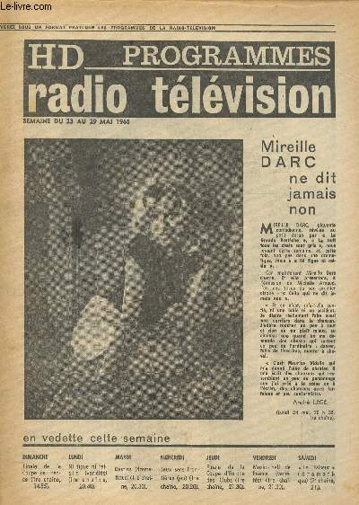 Hd programmes, radio tlvision -semaine du 23 au 29 mai 1965- N 12