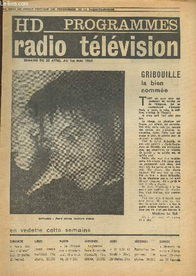 Hd programmes, radio tlvision -semaine du 25 avril au 1er mai 1965- N 8