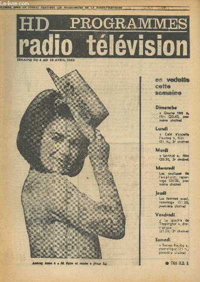 Hd programmes, radio tlvision -semaine du 4 au 10 avril 1965- N 5