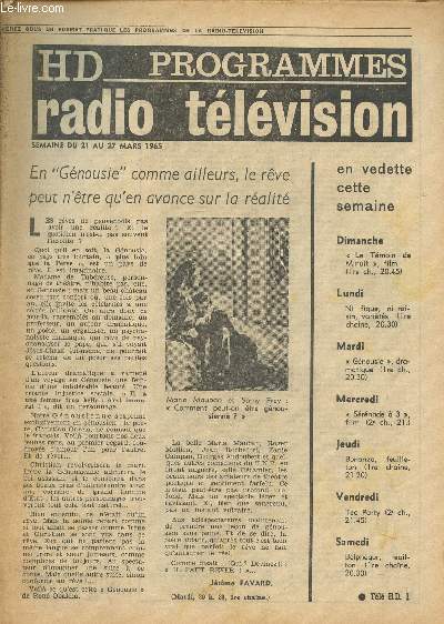 Hd programmes, radio tlvision -semaine du 21 au 27 mars 1965- N 3