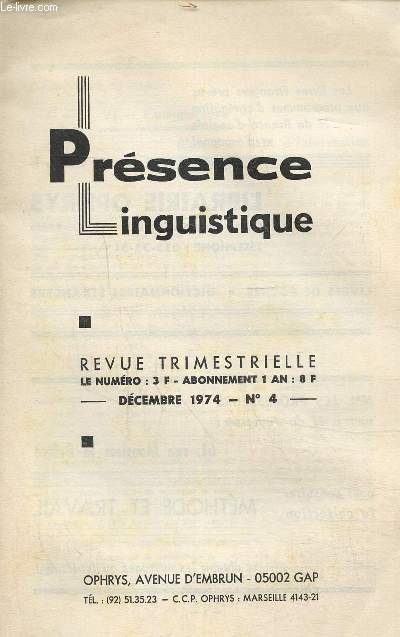 Presence linguistique n4 dcembre 1974