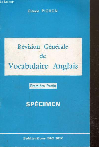 Rvision gnrale de vocabulaire anglais, premire partie, spciment