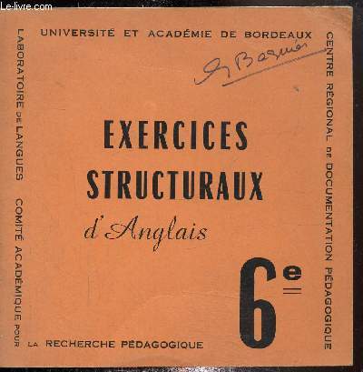 Exercices structuraux d'anglais classe de sixieme, livre du maitre