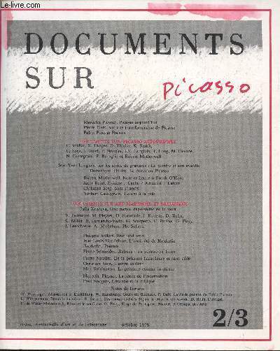 Documents sur picasso N2/3 octobre 1978