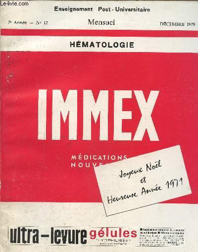 Immex mdications nouvelles 7me anne N12 - dcembre 1970 : Hmatologie