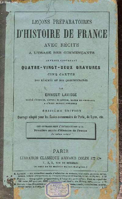 Leons prparatoires d'histoire de France,  l'usage des commencants, 16me dition
