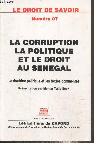 Le droit de savoir N 7-La corruption-La politique et le droit au Snagal