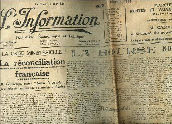 L'information financire, conomique et politique , vendredi 7 janvier 1938, 40 e anne N 5
