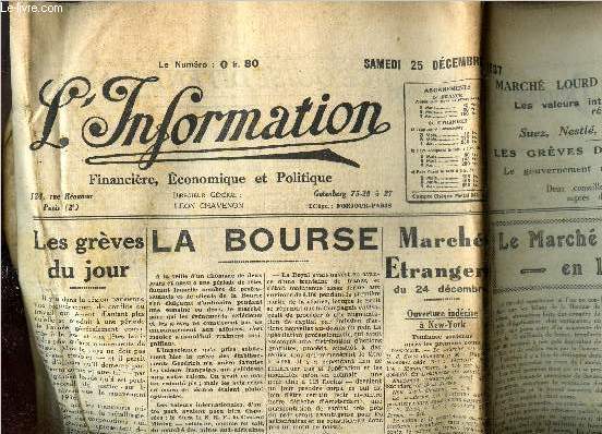 L'information financire, conomique et politique, samedi 25 dcembre 1937, 39 e anne N 249