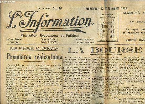 L'information financire, conomique et politique, mercredi 22 dcembre 1937