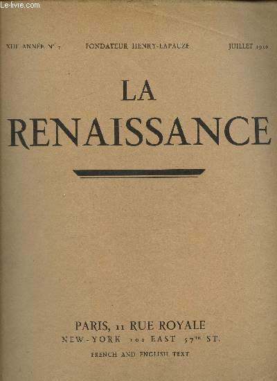 La renaissance, anne XIII N 7, juillet 1930- La chteau des Clayes de Romain Coolus- Boilly Louis de Arsne Alexandre...